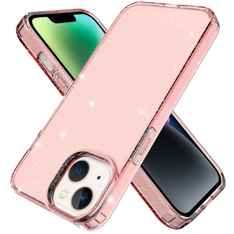 GW18 For iPhone 14 Plus Glitter Powder Design Clear TPU Case Phone Drop-proof Back Cover - Transparent Pink