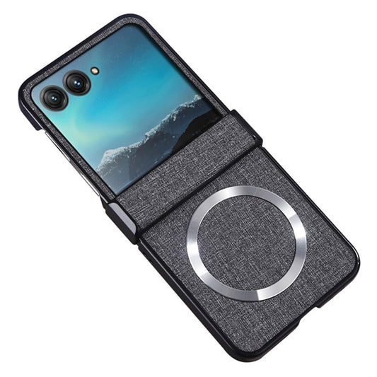 For Motorola Razr 60 / Razr 50 5G Magnetic Case Hinge Design PC+Cloth Phone Cover - Grey