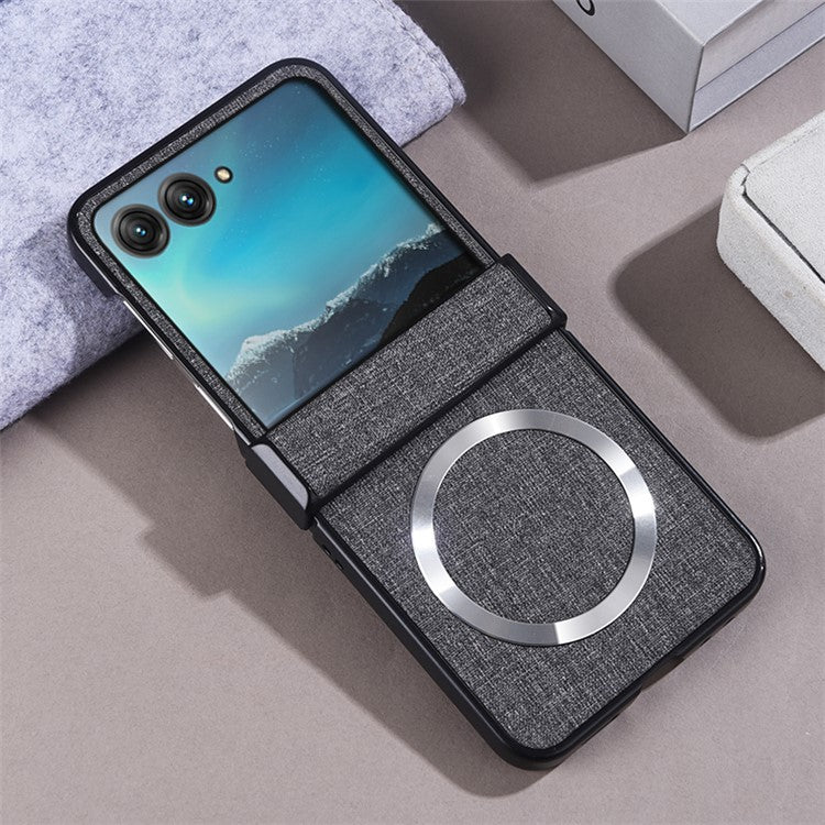 For Motorola Razr 60 / Razr 50 5G Magnetic Case Hinge Design PC+Cloth Phone Cover - Grey