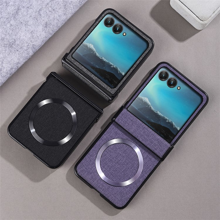 For Motorola Razr 60 / Razr 50 5G Magnetic Case Hinge Design PC+Cloth Phone Cover - Grey
