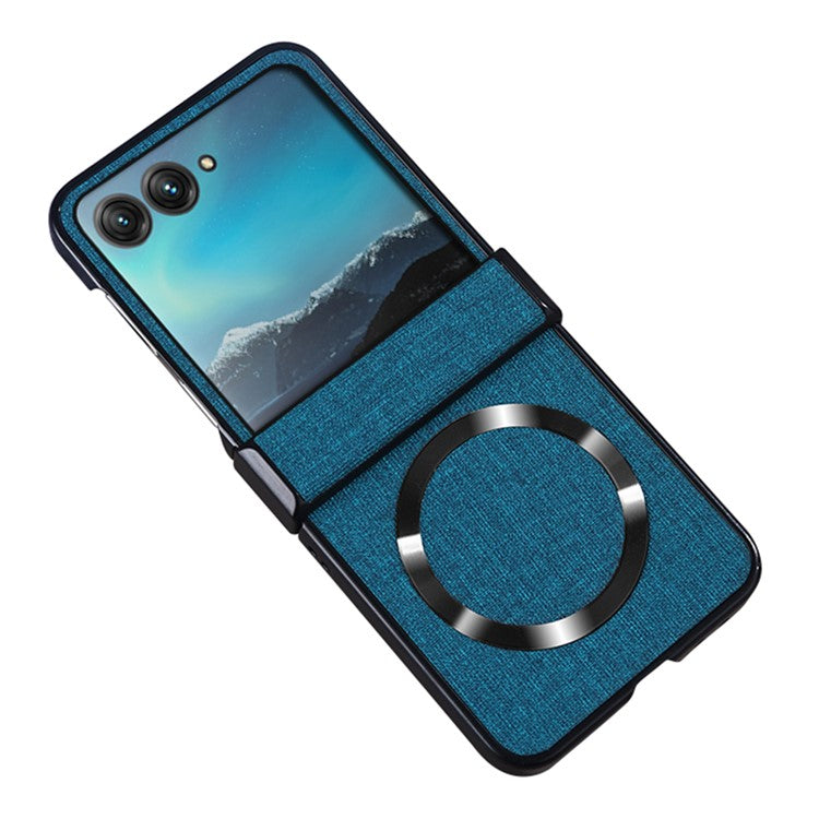 For Motorola Razr 60 / Razr 50 5G Magnetic Case Hinge Design PC+Cloth Phone Cover - Blue