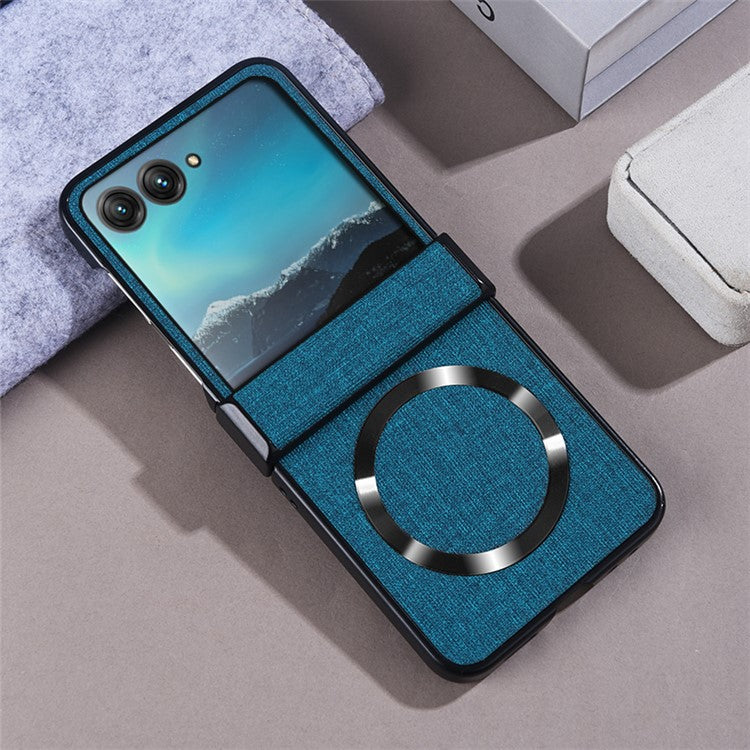 For Motorola Razr 60 / Razr 50 5G Magnetic Case Hinge Design PC+Cloth Phone Cover - Blue
