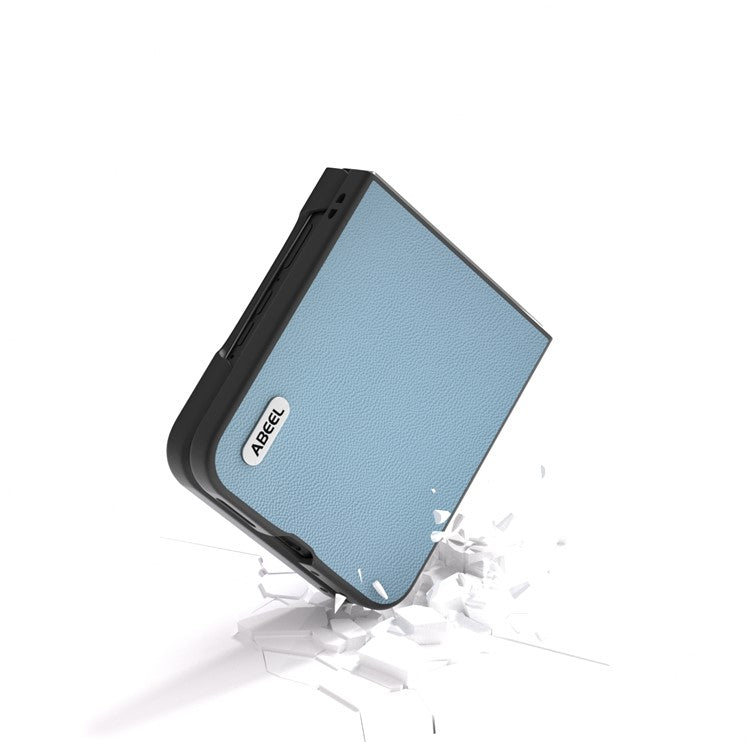 ABEEL For Motorola Razr 50 Ultra 5G Case Genuine Cow Leather PC Phone Cover Black Edge - Sky Blue