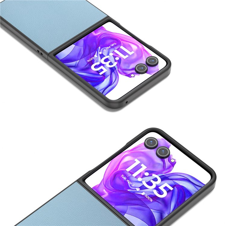 ABEEL For Motorola Razr 50 Ultra 5G Case Genuine Cow Leather PC Phone Cover Black Edge - Sky Blue
