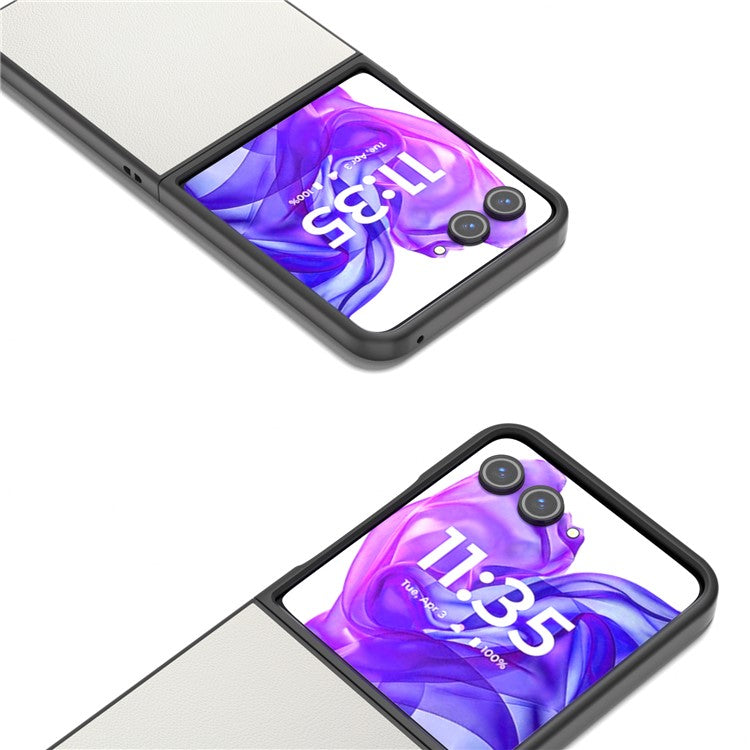 ABEEL For Motorola Razr 50 Ultra 5G Case Genuine Cow Leather PC Phone Cover Black Edge - White
