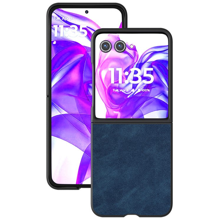 ABEEL For Motorola Razr 50 Ultra 5G Case Black Edge PU Leather+PC Folding Phone Cover - Blue