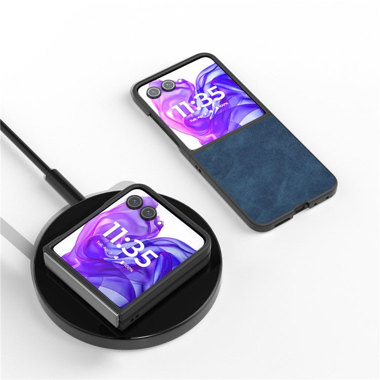 ABEEL For Motorola Razr 50 Ultra 5G Case Black Edge PU Leather+PC Folding Phone Cover - Blue