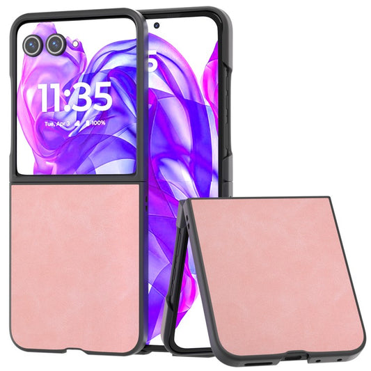 ABEEL For Motorola Razr 50 Ultra 5G Case Black Edge PU Leather+PC Folding Phone Cover - Pink