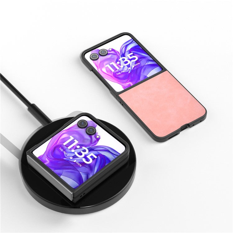 ABEEL For Motorola Razr 50 Ultra 5G Case Black Edge PU Leather+PC Folding Phone Cover - Pink