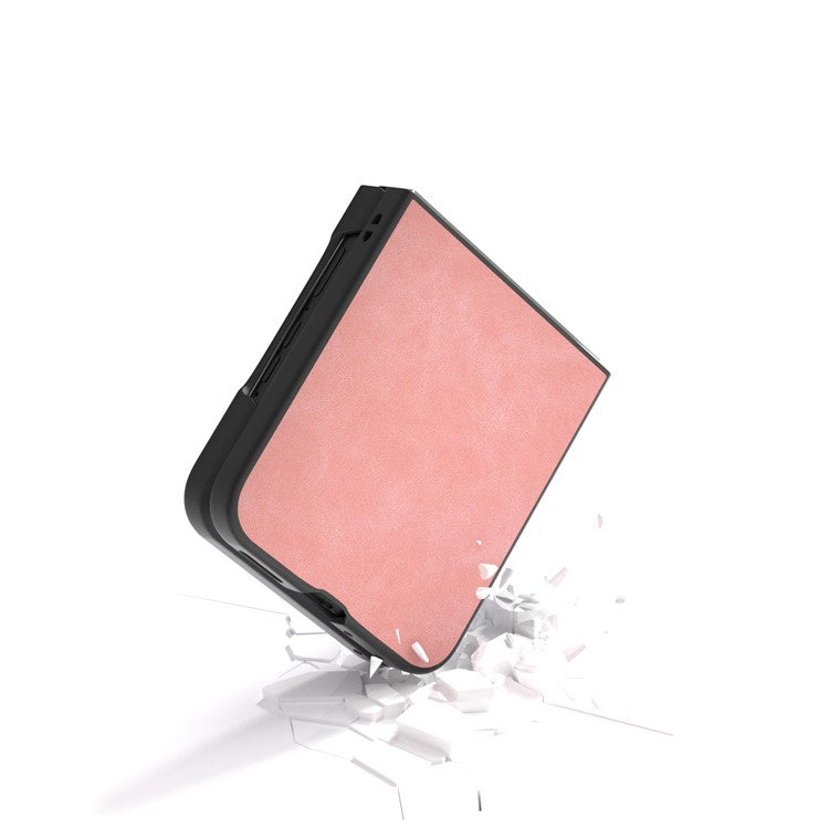 ABEEL For Motorola Razr 50 Ultra 5G Case Black Edge PU Leather+PC Folding Phone Cover - Pink