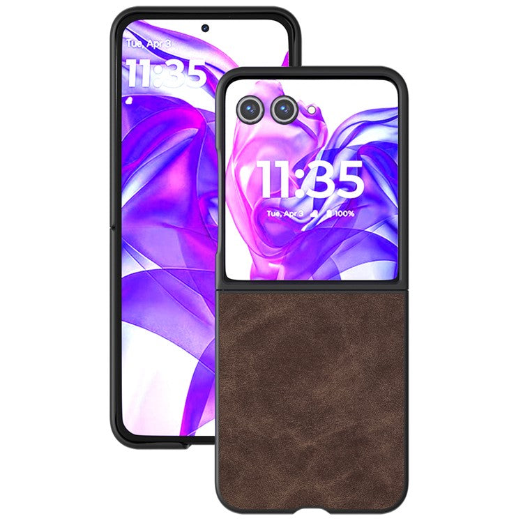 ABEEL For Motorola Razr 50 Ultra 5G Case Black Edge PU Leather+PC Folding Phone Cover - Coffee
