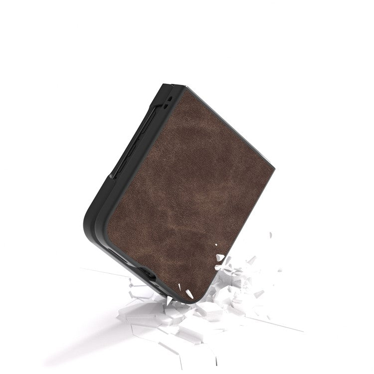 ABEEL For Motorola Razr 50 Ultra 5G Case Black Edge PU Leather+PC Folding Phone Cover - Coffee