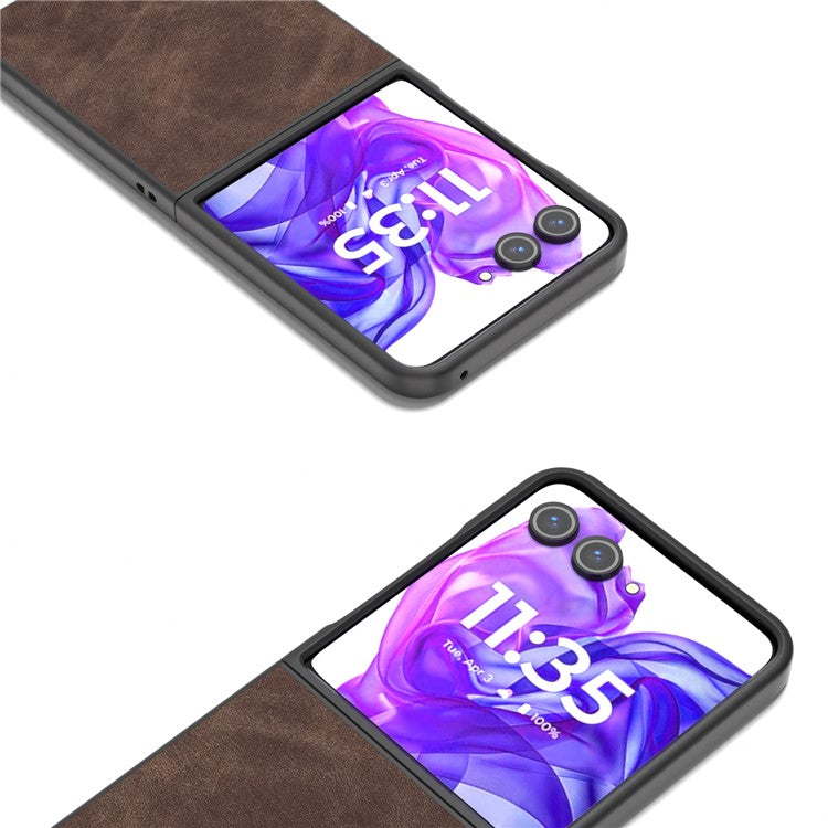 ABEEL For Motorola Razr 50 Ultra 5G Case Black Edge PU Leather+PC Folding Phone Cover - Coffee