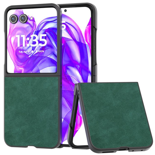 ABEEL For Motorola Razr 50 Ultra 5G Case Black Edge PU Leather+PC Folding Phone Cover - Green