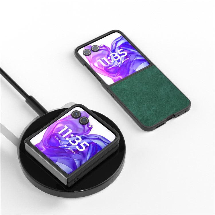 ABEEL For Motorola Razr 50 Ultra 5G Case Black Edge PU Leather+PC Folding Phone Cover - Green