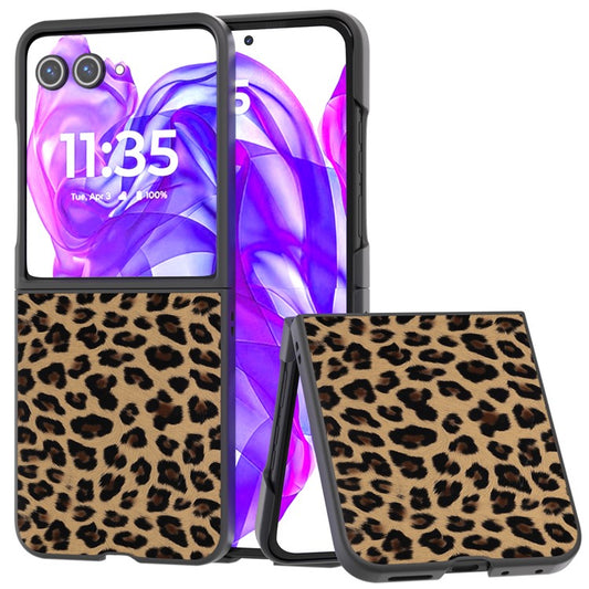ABEEL For Motorola Razr 50 Ultra 5G Case PU+PC Back Phone Cover with Leopard Pattern - Champagne Gold