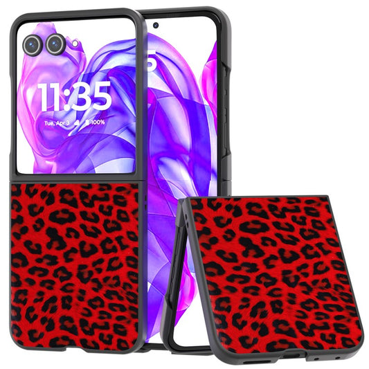 ABEEL For Motorola Razr 50 Ultra 5G Case PU+PC Back Phone Cover with Leopard Pattern - Red