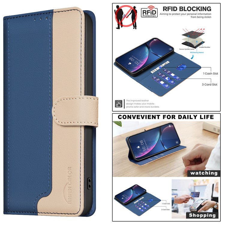 BINFEN COLOR BF33 For Motorola Moto G85 5G / S50 Neo 5G Case Dual Color Leather Phone Wallet Cover - Blue