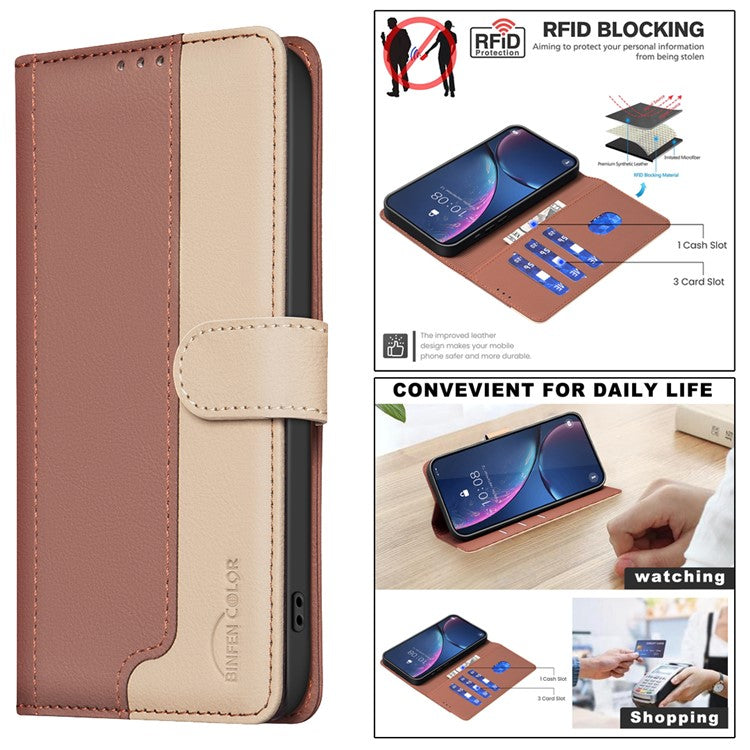 BINFEN COLOR BF33 For Motorola Moto G85 5G / S50 Neo 5G Case Dual Color Leather Phone Wallet Cover - Brown