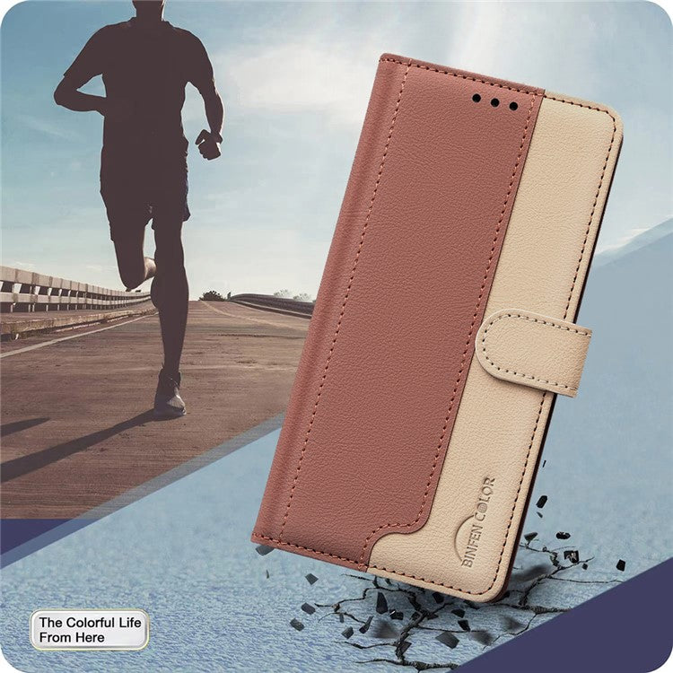 BINFEN COLOR BF33 For Motorola Moto G85 5G / S50 Neo 5G Case Dual Color Leather Phone Wallet Cover - Brown