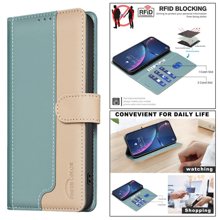 BINFEN COLOR BF33 For Motorola Moto G85 5G / S50 Neo 5G Case Dual Color Leather Phone Wallet Cover - Green