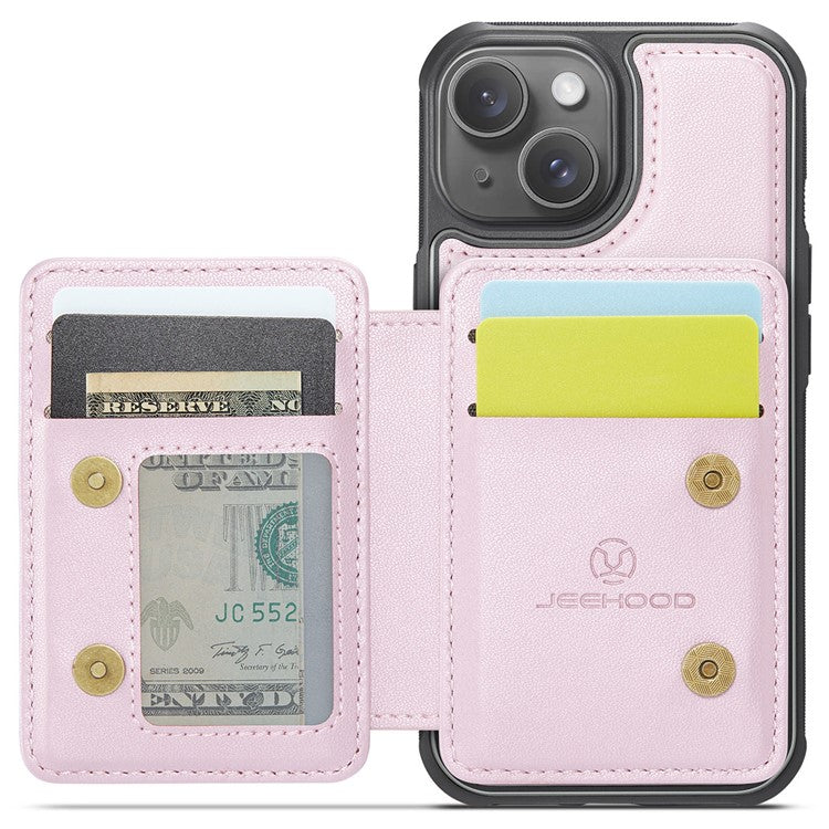 JEEHOOD J05 For iPhone 14 Plus Case Leather+TPU Phone Cover with 4 Card Slots - Pink