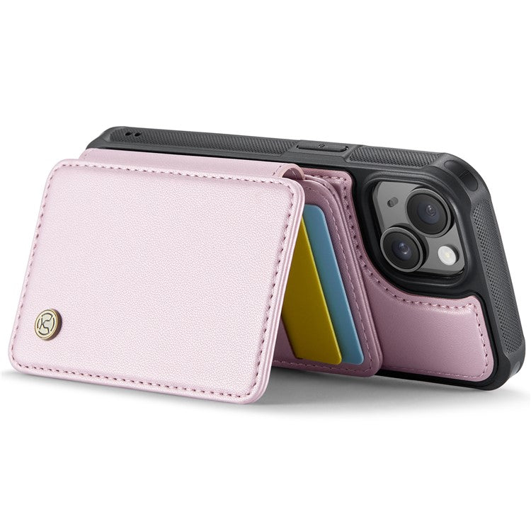 JEEHOOD J05 For iPhone 14 Plus Case Leather+TPU Phone Cover with 4 Card Slots - Pink