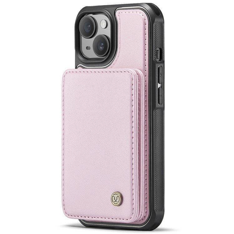 JEEHOOD J05 For iPhone 14 Plus Case Leather+TPU Phone Cover with 4 Card Slots - Pink