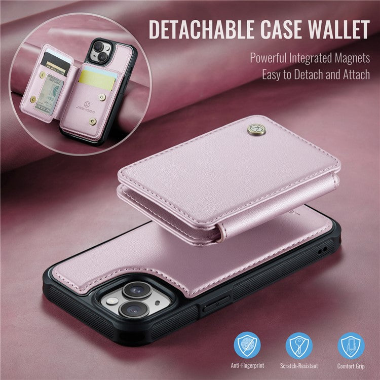 JEEHOOD J05 For iPhone 14 Plus Case Leather+TPU Phone Cover with 4 Card Slots - Pink