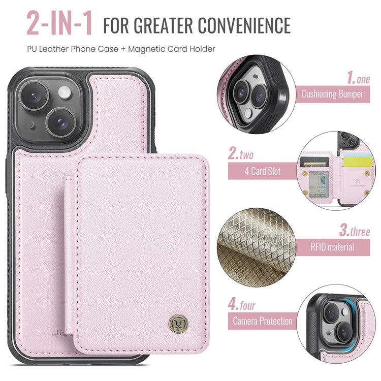 JEEHOOD J05 For iPhone 14 Plus Case Leather+TPU Phone Cover with 4 Card Slots - Pink
