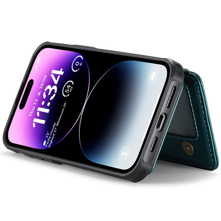JEEHOOD J05 For iPhone 14 Pro Case Detachable Magnetic Card Holder Kickstand Phone Cover - Cyan