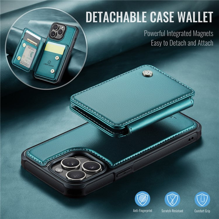 JEEHOOD J05 For iPhone 14 Pro Case Detachable Magnetic Card Holder Kickstand Phone Cover - Cyan