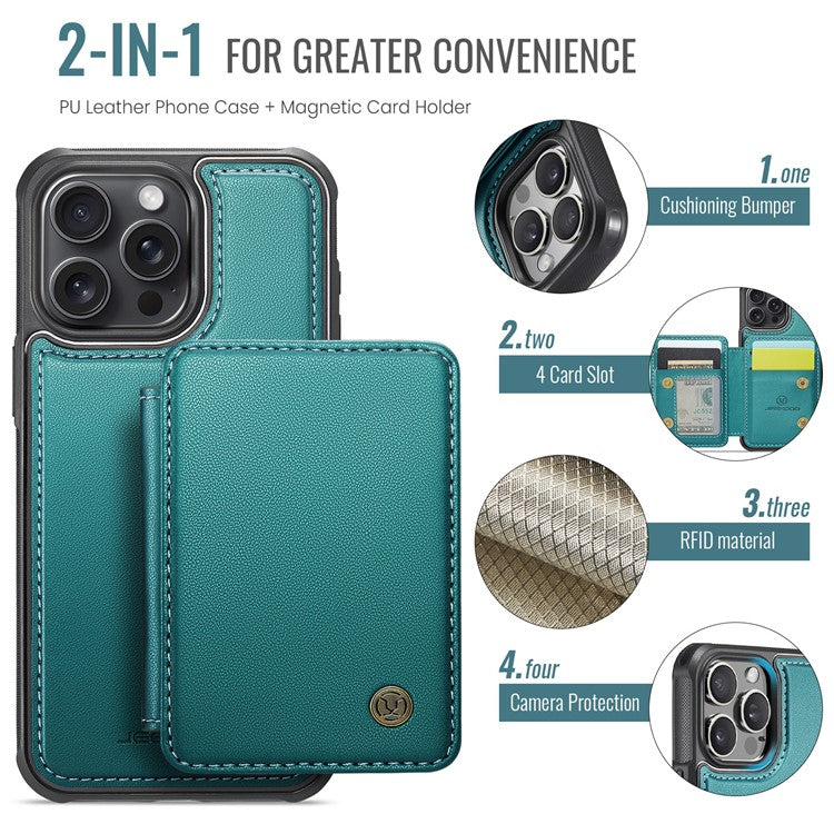 JEEHOOD J05 For iPhone 14 Pro Case Detachable Magnetic Card Holder Kickstand Phone Cover - Cyan