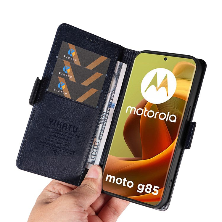 YIKATU YK-007 For Motorola Moto G85 5G / S50 Neo 5G Phone Case PU Leather Stand Anti-Drop Wallet Cover - Navy Blue