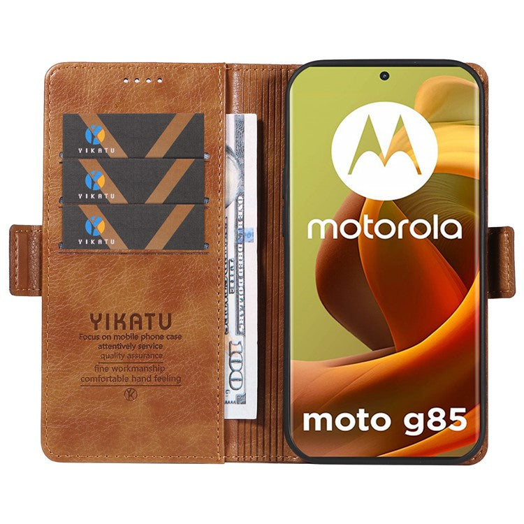 YIKATU YK-007 For Motorola Moto G85 5G / S50 Neo 5G Phone Case PU Leather Stand Anti-Drop Wallet Cover - Brown