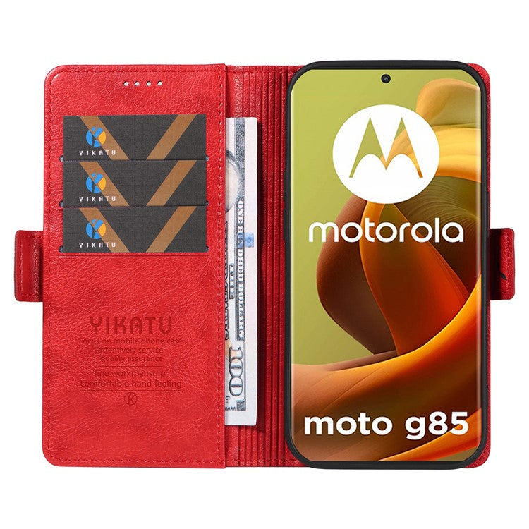 YIKATU YK-007 For Motorola Moto G85 5G / S50 Neo 5G Phone Case PU Leather Stand Anti-Drop Wallet Cover - Red