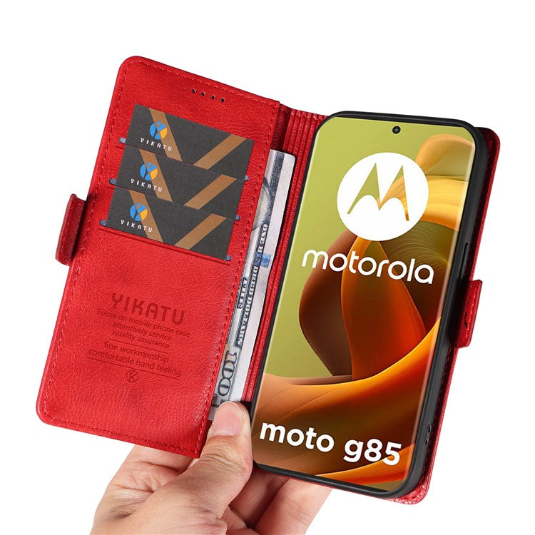 YIKATU YK-007 For Motorola Moto G85 5G / S50 Neo 5G Phone Case PU Leather Stand Anti-Drop Wallet Cover - Red