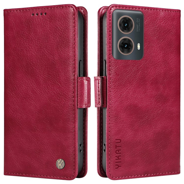 YIKATU YK-007 For Motorola Moto G85 5G / S50 Neo 5G Phone Case PU Leather Stand Anti-Drop Wallet Cover - Wine Red