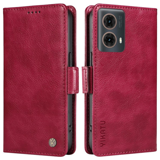 YIKATU YK-007 For Motorola Moto G85 5G / S50 Neo 5G Phone Case PU Leather Stand Anti-Drop Wallet Cover - Wine Red