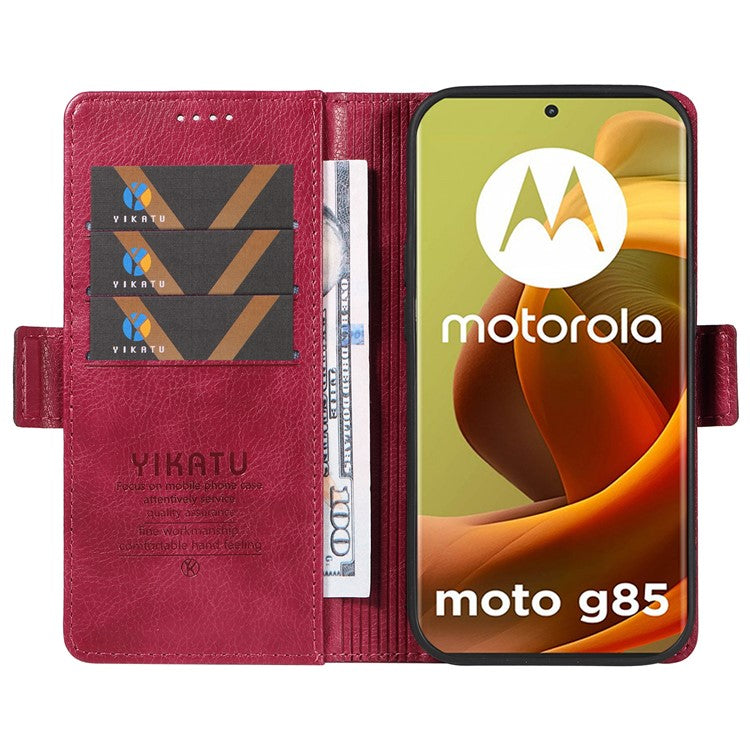 YIKATU YK-007 For Motorola Moto G85 5G / S50 Neo 5G Phone Case PU Leather Stand Anti-Drop Wallet Cover - Wine Red