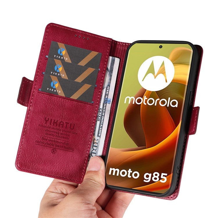 YIKATU YK-007 For Motorola Moto G85 5G / S50 Neo 5G Phone Case PU Leather Stand Anti-Drop Wallet Cover - Wine Red