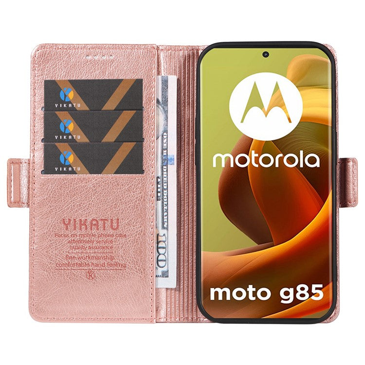YIKATU YK-007 For Motorola Moto G85 5G / S50 Neo 5G Phone Case PU Leather Stand Anti-Drop Wallet Cover - Rose Gold