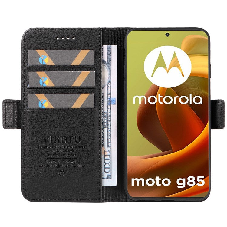YIKATU YK-003 For Motorola Moto G85 5G / S50 Neo 5G Case PU Leather Phone Cover with Wallet Stand - Black