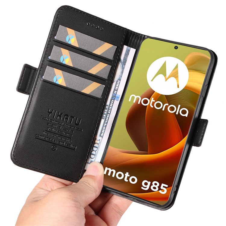 YIKATU YK-003 For Motorola Moto G85 5G / S50 Neo 5G Case PU Leather Phone Cover with Wallet Stand - Black