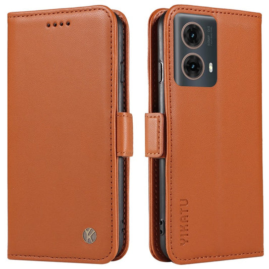 YIKATU YK-003 For Motorola Moto G85 5G / S50 Neo 5G Case PU Leather Phone Cover with Wallet Stand - Brown