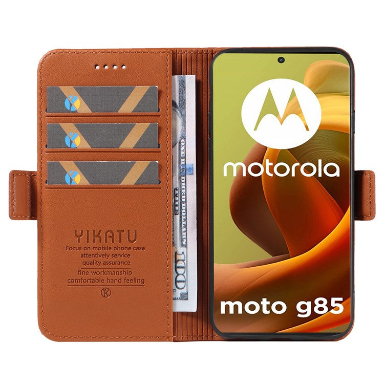 YIKATU YK-003 For Motorola Moto G85 5G / S50 Neo 5G Case PU Leather Phone Cover with Wallet Stand - Brown