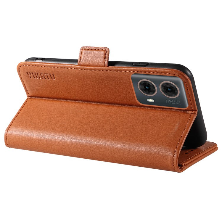 YIKATU YK-003 For Motorola Moto G85 5G / S50 Neo 5G Case PU Leather Phone Cover with Wallet Stand - Brown