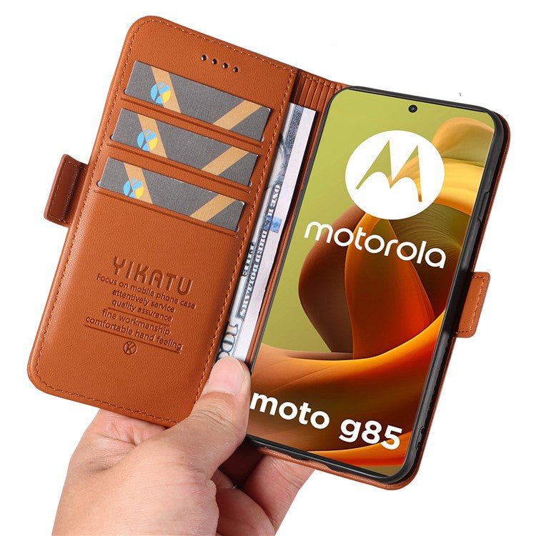 YIKATU YK-003 For Motorola Moto G85 5G / S50 Neo 5G Case PU Leather Phone Cover with Wallet Stand - Brown