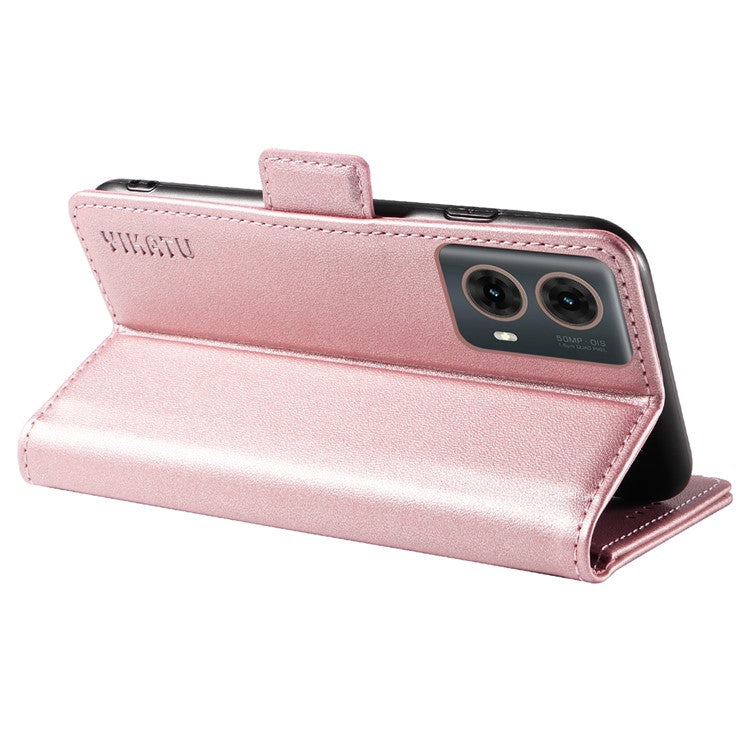 YIKATU YK-003 For Motorola Moto G85 5G / S50 Neo 5G Case PU Leather Phone Cover with Wallet Stand - Rose Gold
