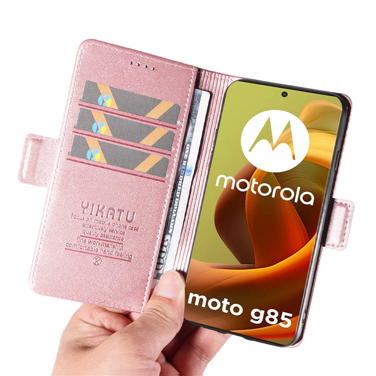 YIKATU YK-003 For Motorola Moto G85 5G / S50 Neo 5G Case PU Leather Phone Cover with Wallet Stand - Rose Gold
